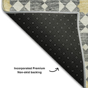 HomeRoots 10' Geometric Washable Area Rug in Gray, Ivory & Gold - UV Protected, Stain Resistant, Durable Design 662019