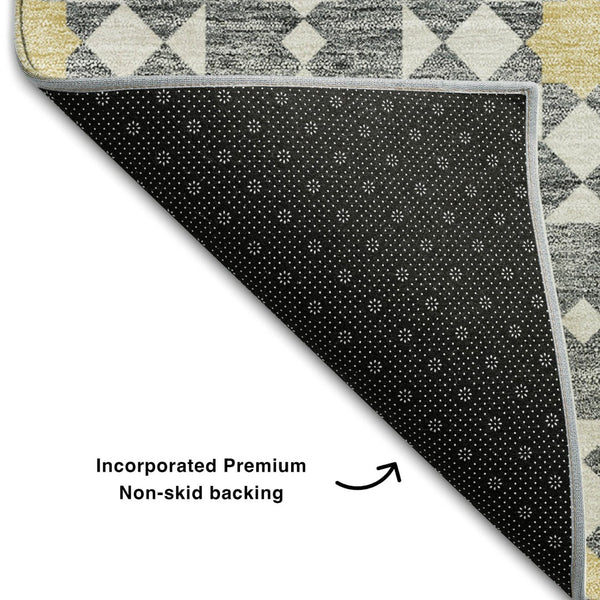 HomeRoots 10' Geometric Washable Area Rug in Gray, Ivory & Gold - UV Protected, Stain Resistant, Durable Design 662019