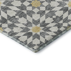 HomeRoots 10' Geometric Washable Area Rug in Gray, Ivory & Gold - UV Protected, Stain Resistant, Durable Design 662019