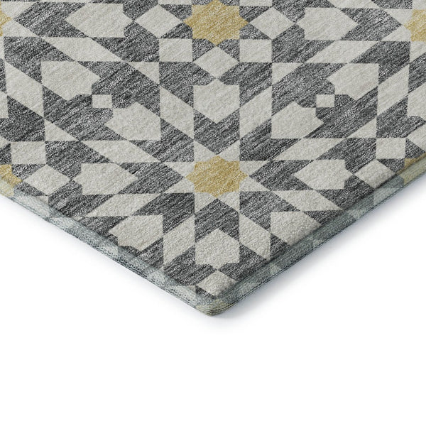 HomeRoots 10' Geometric Washable Area Rug in Gray, Ivory & Gold - UV Protected, Stain Resistant, Durable Design 662019