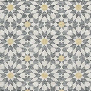 HomeRoots 10' Geometric Washable Area Rug in Gray, Ivory & Gold - UV Protected, Stain Resistant, Durable Design 662019