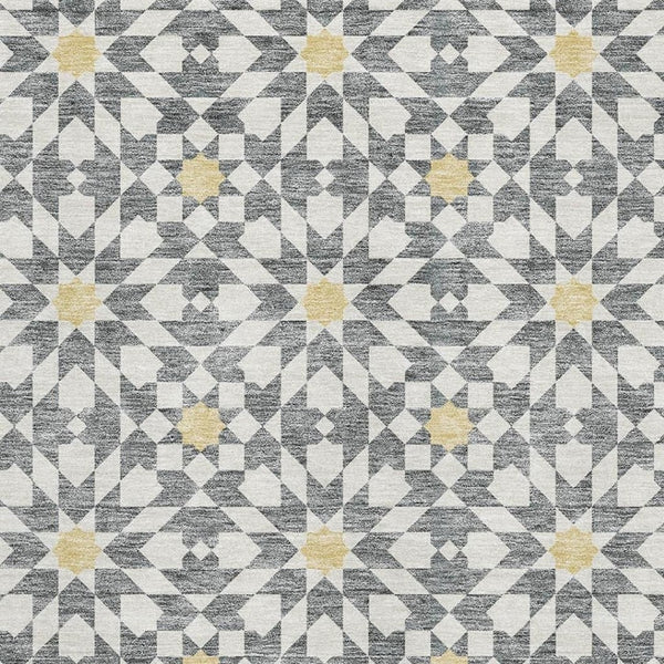 HomeRoots 10' Geometric Washable Area Rug in Gray, Ivory & Gold - UV Protected, Stain Resistant, Durable Design 662019
