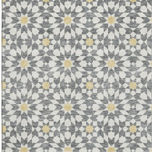 HomeRoots 10' Geometric Washable Area Rug in Gray, Ivory & Gold - UV Protected, Stain Resistant, Durable Design 662019
