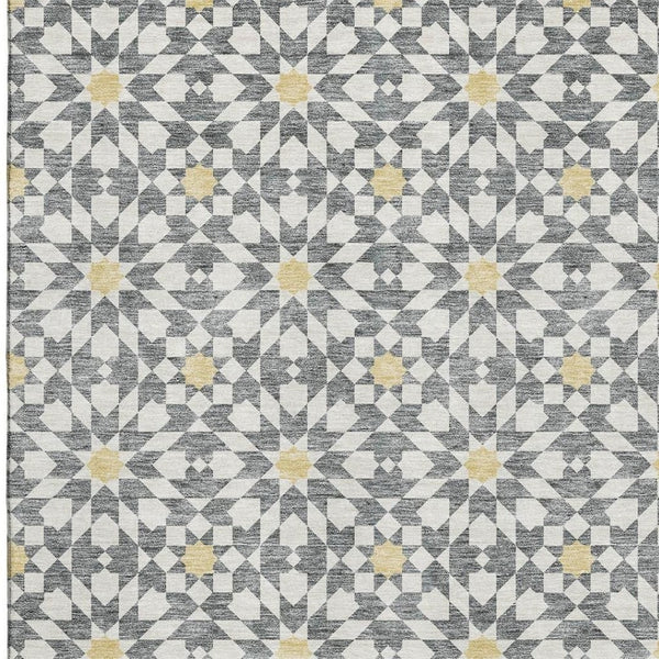 HomeRoots 10' Geometric Washable Area Rug in Gray, Ivory & Gold - UV Protected, Stain Resistant, Durable Design 662019