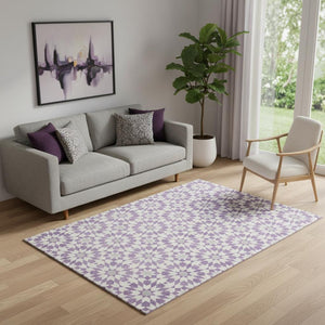 HomeRoots 5' X 8' Modern Lavender and Ivory Geometric Washable Area Rug with UV Protection for Homes 662027