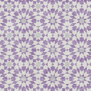 HomeRoots 5' X 8' Modern Lavender and Ivory Geometric Washable Area Rug with UV Protection for Homes 662027