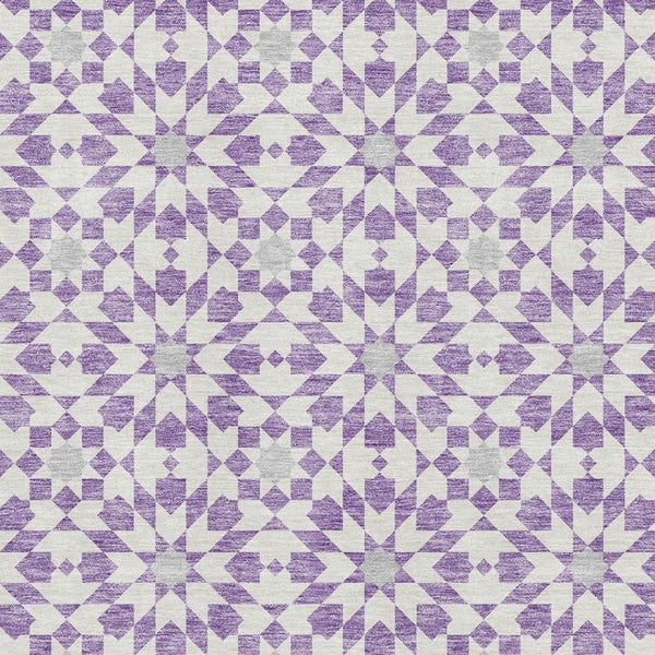 HomeRoots 5' X 8' Modern Lavender and Ivory Geometric Washable Area Rug with UV Protection for Homes 662027