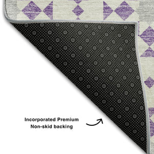 HomeRoots 8' Stylish Lavender & Ivory Geometric Round Rug - Washable, UV Protected, Pet-Friendly Home Decor 662028