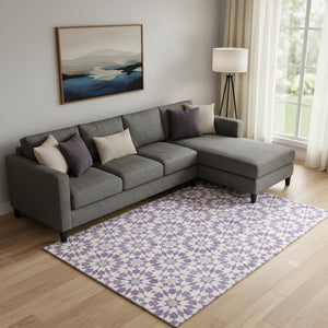 HomeRoots 8' X 10' Modern Lavender & Ivory Geometric Area Rug with UV Protection – Kid & Pet Friendly Design! 662029