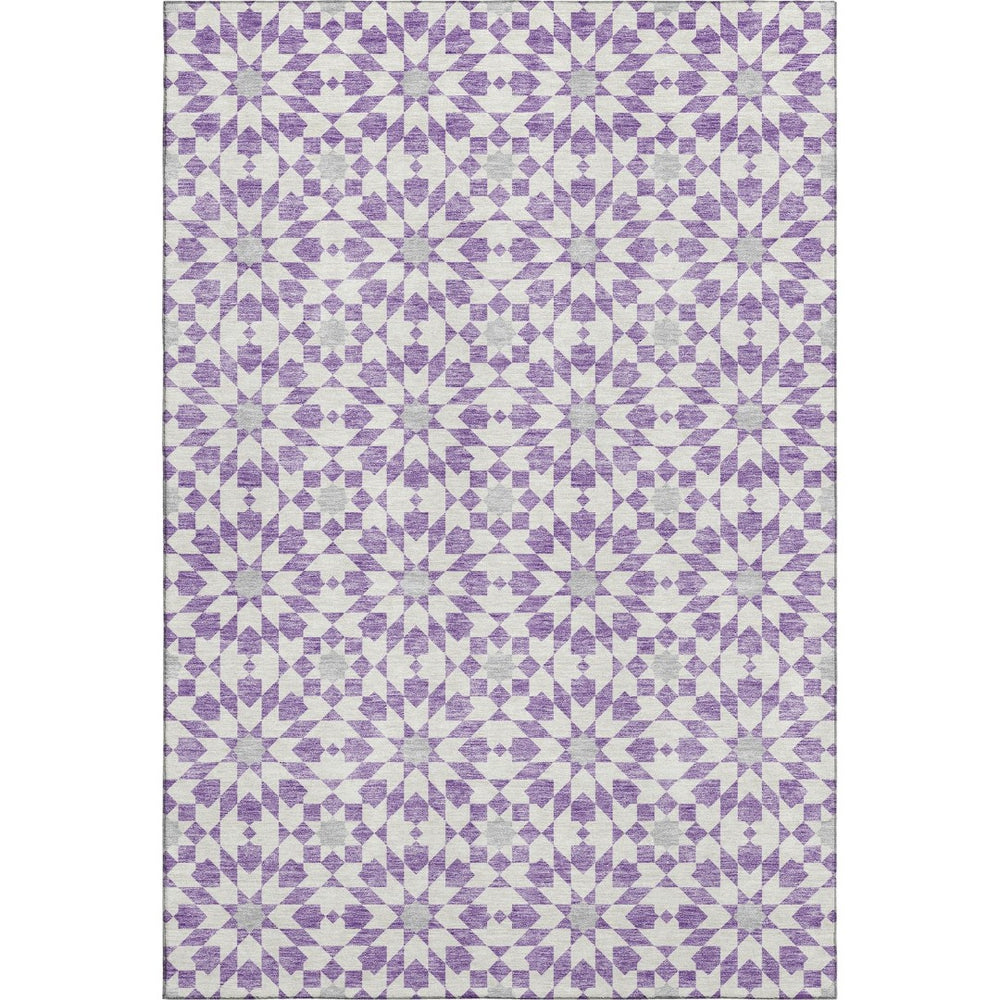 HomeRoots 8' X 10' Modern Lavender & Ivory Geometric Area Rug with UV Protection – Kid & Pet Friendly Design! 662029