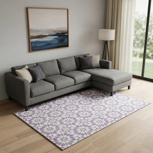HomeRoots 9' X 12' Lavender Geometric Area Rug - Washable, UV Protected, Soft, Stain Resistant for Active Homes 662030
