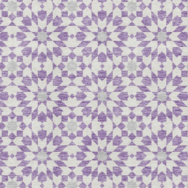 HomeRoots 9' X 12' Lavender Geometric Area Rug - Washable, UV Protected, Soft, Stain Resistant for Active Homes 662030