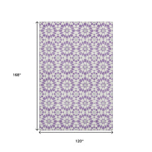 HomeRoots 10' X 14' Stylish Lavender & Ivory Geometric Area Rug - Washable, UV Protected, Stain Resistant Comfort 662031