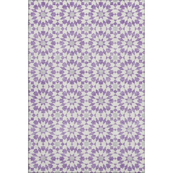 HomeRoots 10' X 14' Stylish Lavender & Ivory Geometric Area Rug - Washable, UV Protected, Stain Resistant Comfort 662031