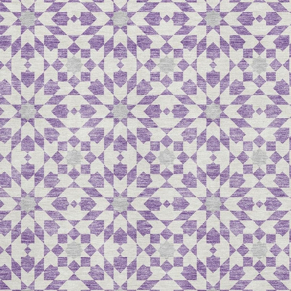 HomeRoots 10' X 14' Stylish Lavender & Ivory Geometric Area Rug - Washable, UV Protected, Stain Resistant Comfort 662031