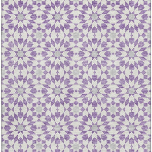HomeRoots 10' X 14' Stylish Lavender & Ivory Geometric Area Rug - Washable, UV Protected, Stain Resistant Comfort 662031