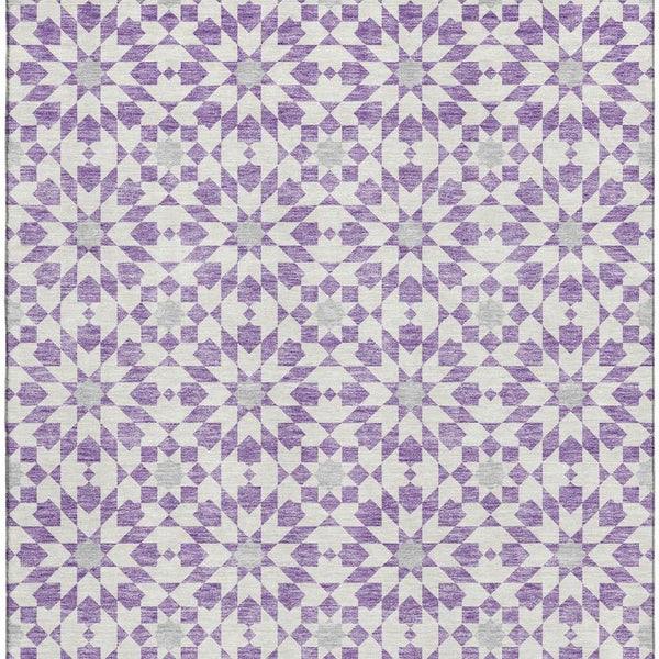 HomeRoots 10' X 14' Stylish Lavender & Ivory Geometric Area Rug - Washable, UV Protected, Stain Resistant Comfort 662031