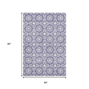 HomeRoots 5' X 8' Lilac and Ivory Geometric Area Rug - Stylish, Washable, UV-Protected for High-Traffic Areas 662033