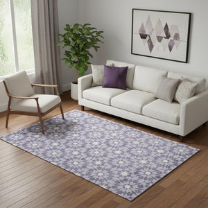 HomeRoots 5' X 8' Lilac and Ivory Geometric Area Rug - Stylish, Washable, UV-Protected for High-Traffic Areas 662033