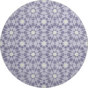 HomeRoots 8' Lilac and Ivory Geometric Round Rug - Stylish, Washable, UV-Protected, Perfect for High-Traffic Areas 662034