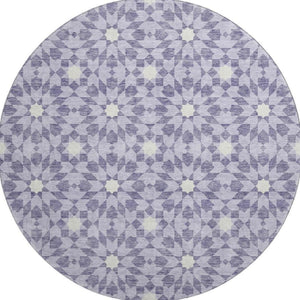 HomeRoots 8' Lilac and Ivory Geometric Round Rug - Stylish, Washable, UV-Protected, Perfect for High-Traffic Areas 662034