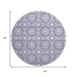 HomeRoots 8' Lilac and Ivory Geometric Round Rug - Stylish, Washable, UV-Protected, Perfect for High-Traffic Areas 662034