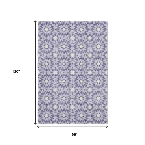 HomeRoots 8' X 10' Lilac & Ivory Geometric Washable Area Rug – Stylish, Durable, UV Protected for Every Room 662035