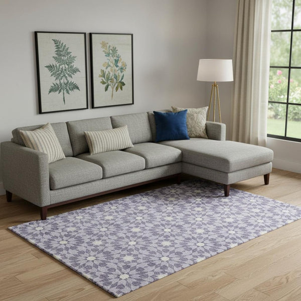 HomeRoots 8' X 10' Lilac & Ivory Geometric Washable Area Rug – Stylish, Durable, UV Protected for Every Room 662035