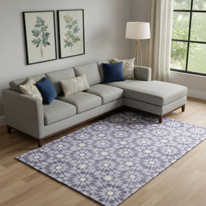HomeRoots 9' X 12' Lilac & Ivory Geometric Area Rug - Washable, UV-Protected, Stylish for Modern Homes 662036