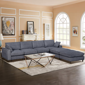 English Elm Modern corduroy modular sectional sofa U‑ or L‑shape convertible oversized seating with storage pockets adjustable headrests Grey W2121S00008