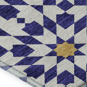 HomeRoots 5' X 8' Stylish Navy Blue Geometric Area Rug - Washable, UV Protected, Perfect for Family Spaces! 662045