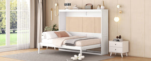 English Elm Full Size Murphy Wall Bed with Cabinet Dual Piston Folding Mechanism for Studio Spaces White LP000664AAK-2