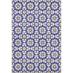 HomeRoots 9' X 12' Navy Blue, Ivory & Gold Geometric Washable Area Rug – Durable, Stylish & UV Protected! 662048