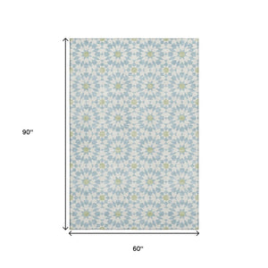 HomeRoots 5' X 8' Sky Blue Geometric Area Rug – Washable, Stain-Resistant, UV Protected for Modern Homes 662063