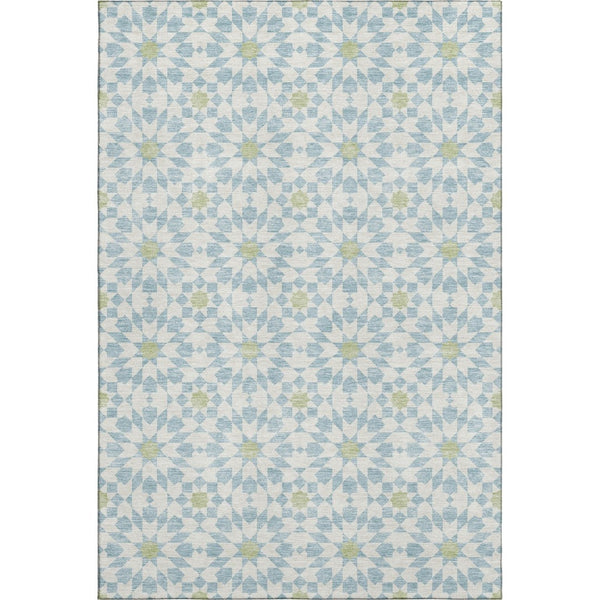 HomeRoots 5' X 8' Sky Blue Geometric Area Rug – Washable, Stain-Resistant, UV Protected for Modern Homes 662063
