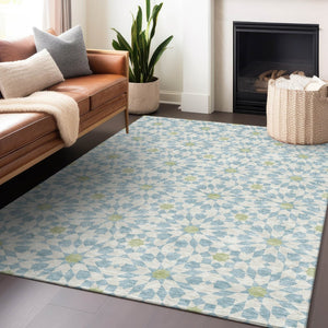 HomeRoots 5' X 8' Sky Blue Geometric Area Rug – Washable, Stain-Resistant, UV Protected for Modern Homes 662063