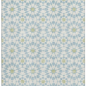 HomeRoots 5' X 8' Sky Blue Geometric Area Rug – Washable, Stain-Resistant, UV Protected for Modern Homes 662063