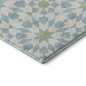 HomeRoots 8' Sky Blue Ivory & Green Geometric Round Rug - Washable, UV Protected, Perfect for Busy Spaces! 662064