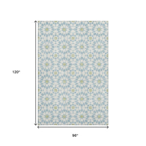 HomeRoots 8' X 10' Geometric Sky Blue Ivory Green Area Rug - Washable, UV Protected, Perfect for Busy Homes! 662065