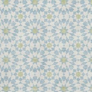HomeRoots 8' X 10' Geometric Sky Blue Ivory Green Area Rug - Washable, UV Protected, Perfect for Busy Homes! 662065