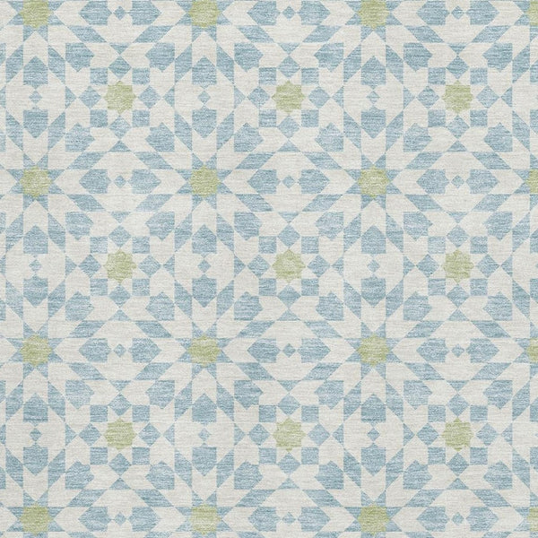 HomeRoots 8' X 10' Geometric Sky Blue Ivory Green Area Rug - Washable, UV Protected, Perfect for Busy Homes! 662065