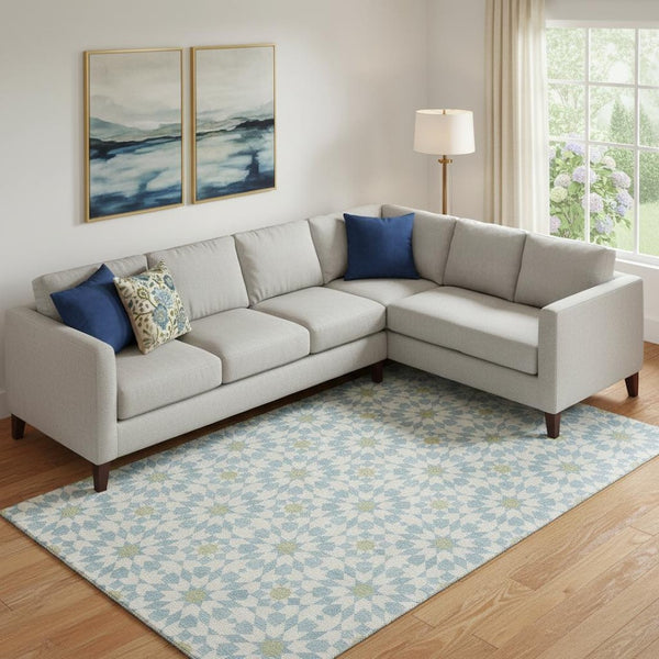 HomeRoots 9' X 12' Stylish Sky Blue, Ivory & Green Geometric Washable Area Rug – Durable, UV Protected & Easy Care! 662066