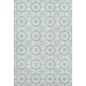 HomeRoots 9' X 12' Stylish Sky Blue, Ivory & Green Geometric Washable Area Rug – Durable, UV Protected & Easy Care! 662066