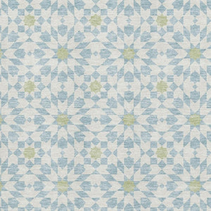 HomeRoots 9' X 12' Stylish Sky Blue, Ivory & Green Geometric Washable Area Rug – Durable, UV Protected & Easy Care! 662066