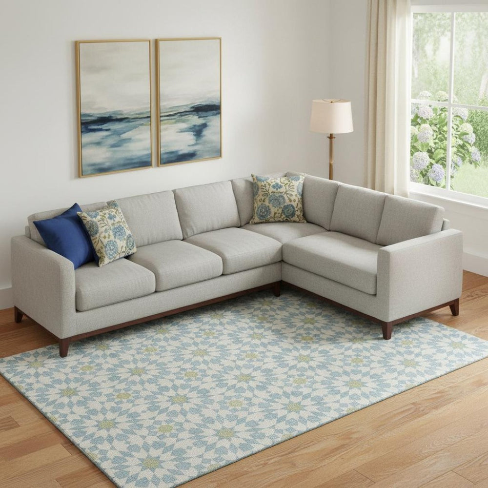 HomeRoots 10' Sky Blue Ivory & Green Geometric Area Rug – Washable, UV Protected, Perfect for Modern Spaces! 662067
