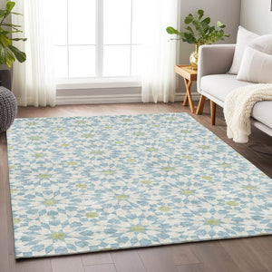 HomeRoots 10' Sky Blue Ivory & Green Geometric Area Rug – Washable, UV Protected, Perfect for Modern Spaces! 662067