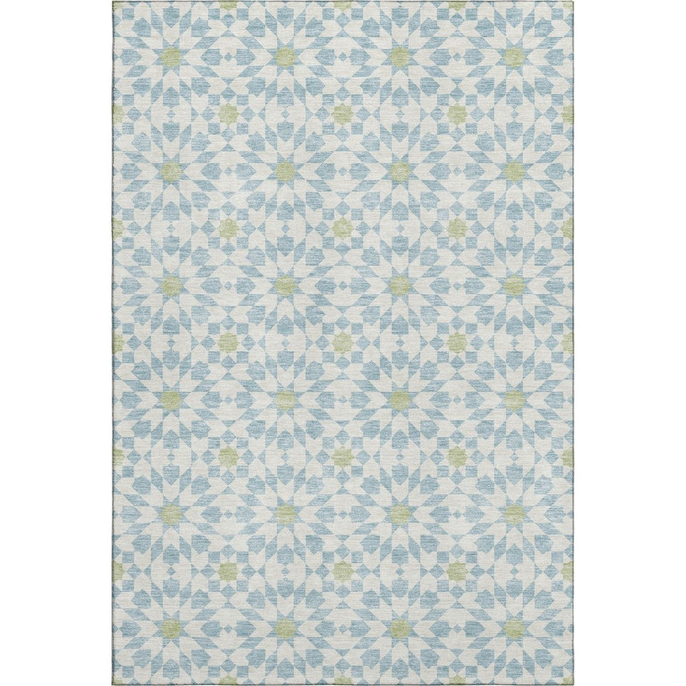 HomeRoots 10' Sky Blue Ivory & Green Geometric Area Rug – Washable, UV Protected, Perfect for Modern Spaces! 662067