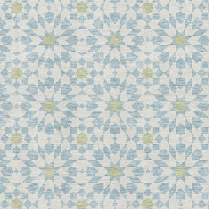 HomeRoots 10' Sky Blue Ivory & Green Geometric Area Rug – Washable, UV Protected, Perfect for Modern Spaces! 662067