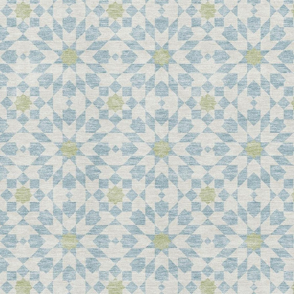 HomeRoots 10' Sky Blue Ivory & Green Geometric Area Rug – Washable, UV Protected, Perfect for Modern Spaces! 662067