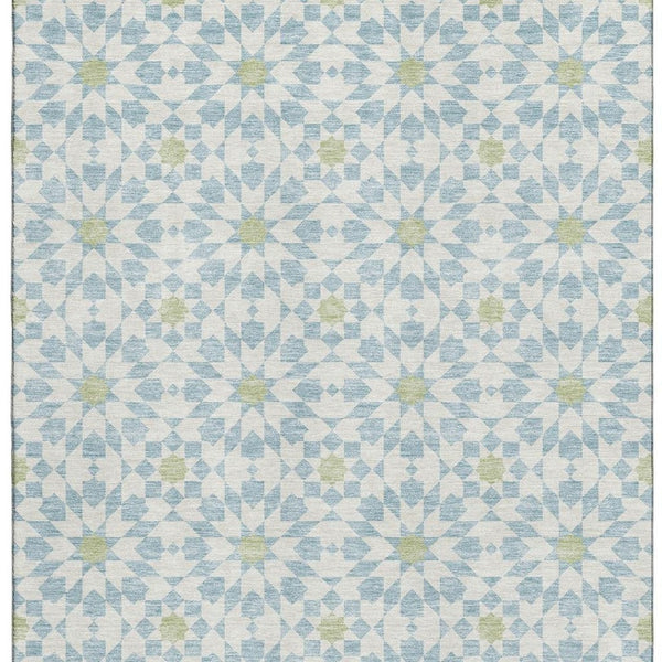 HomeRoots 10' Sky Blue Ivory & Green Geometric Area Rug – Washable, UV Protected, Perfect for Modern Spaces! 662067